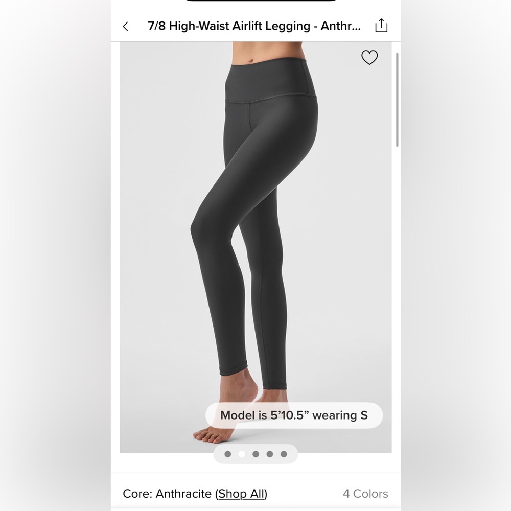 ALO Yoga Black High-Waisted Leggings Airlift Anthracite Size XS 7/8 Length